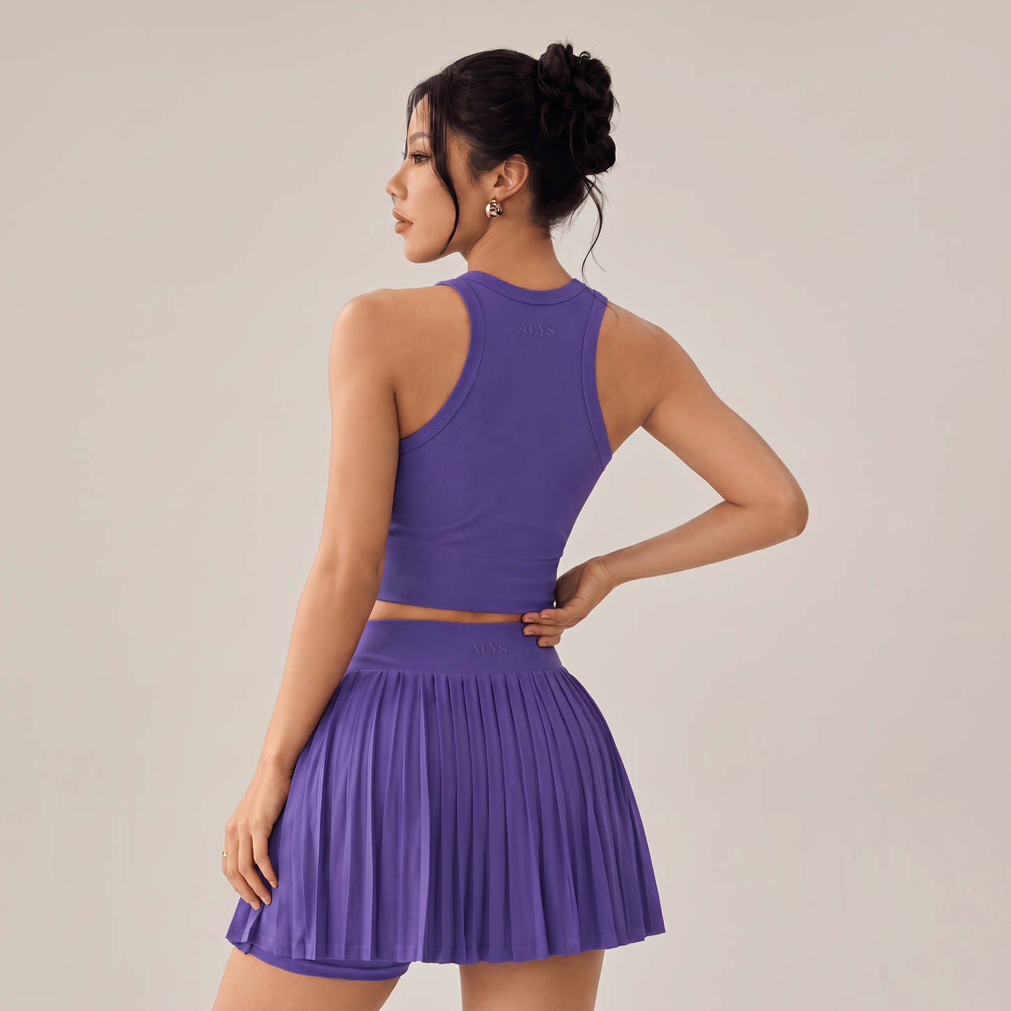 Conjunto Court Plissada ALYS — Roxo, costas
