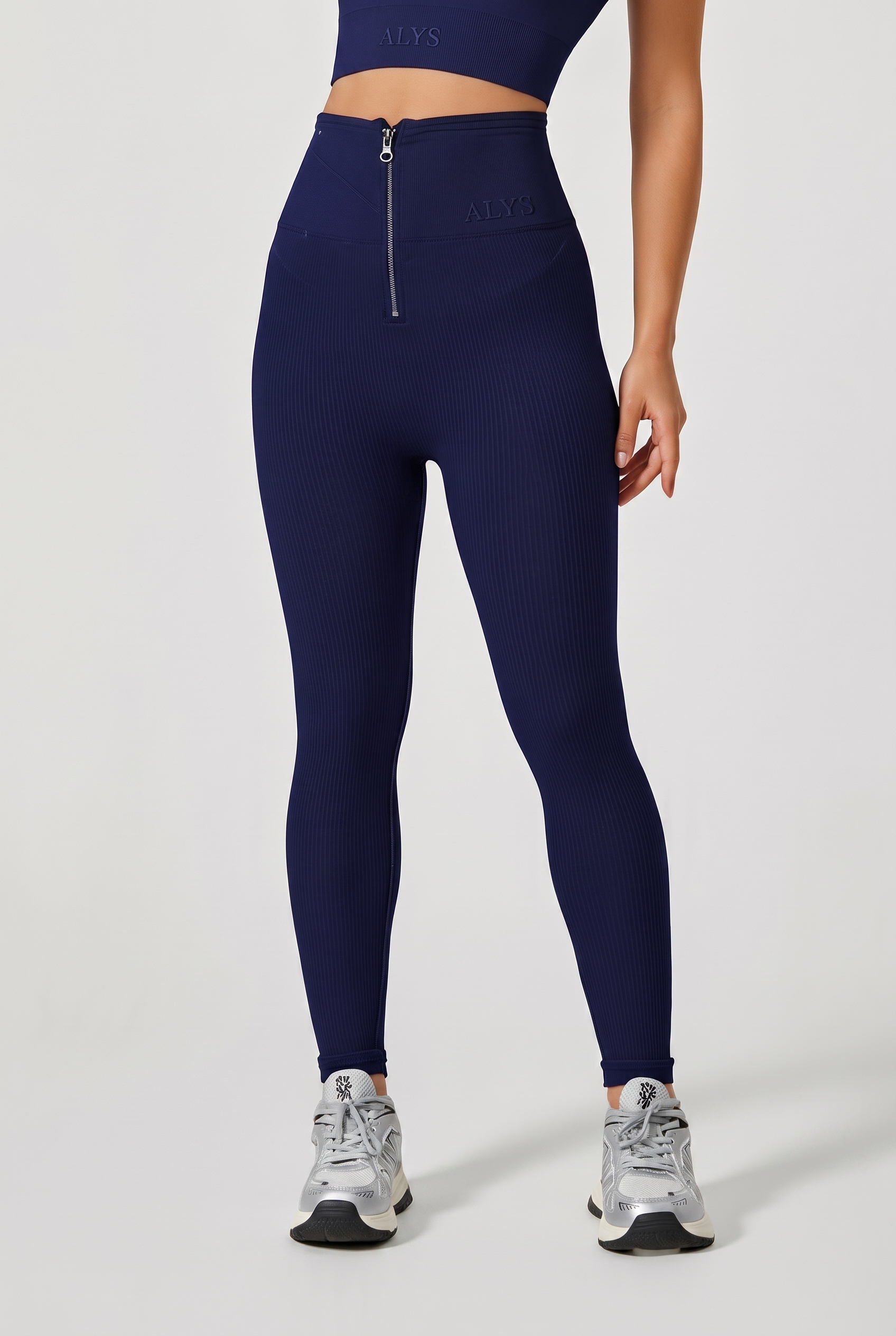 Legging Ribbed com Zíper - Azul Marinho