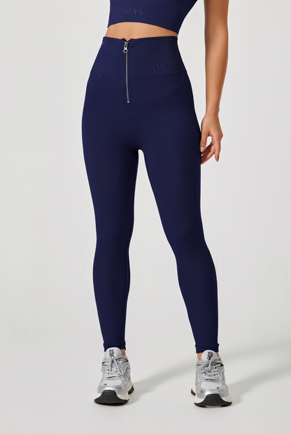 Legging Ribbed com Zíper - Azul Marinho