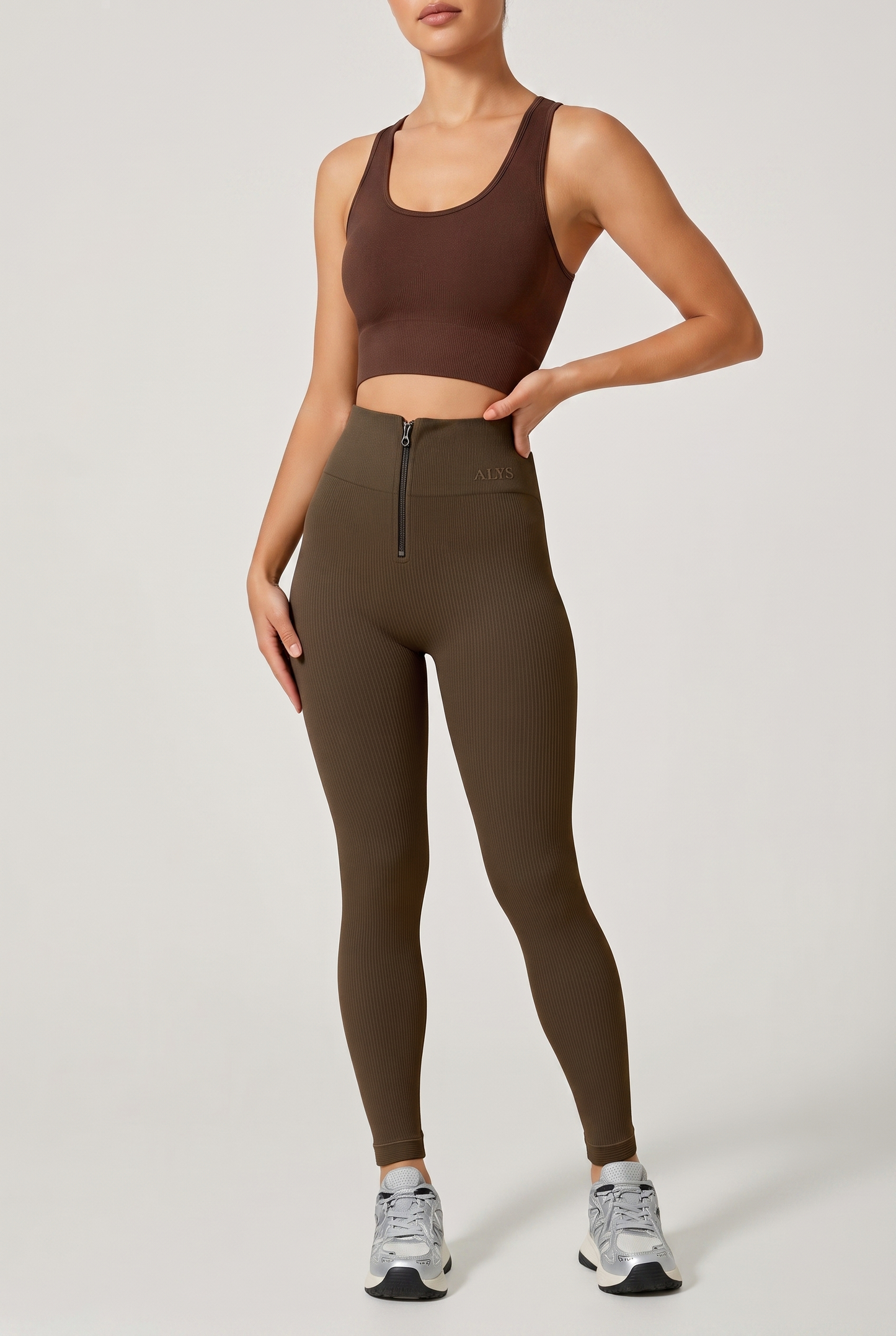 Legging Ribbed com Zíper - Marrom