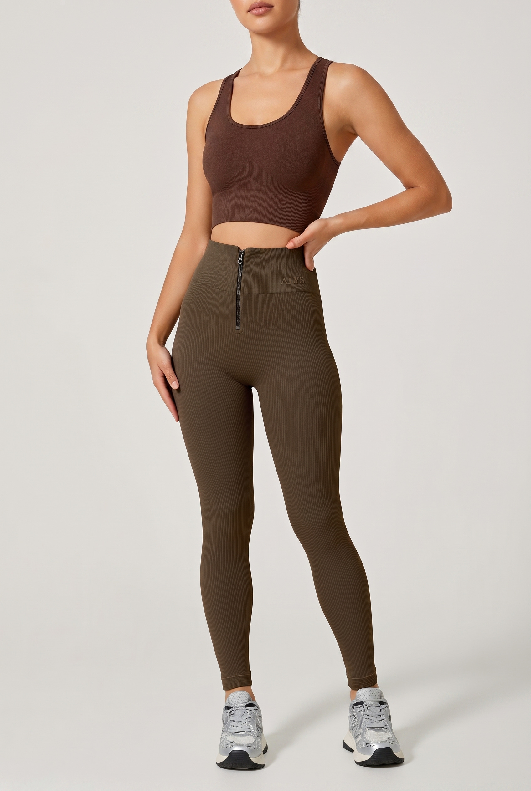 Legging Ribbed com Zíper - Marrom