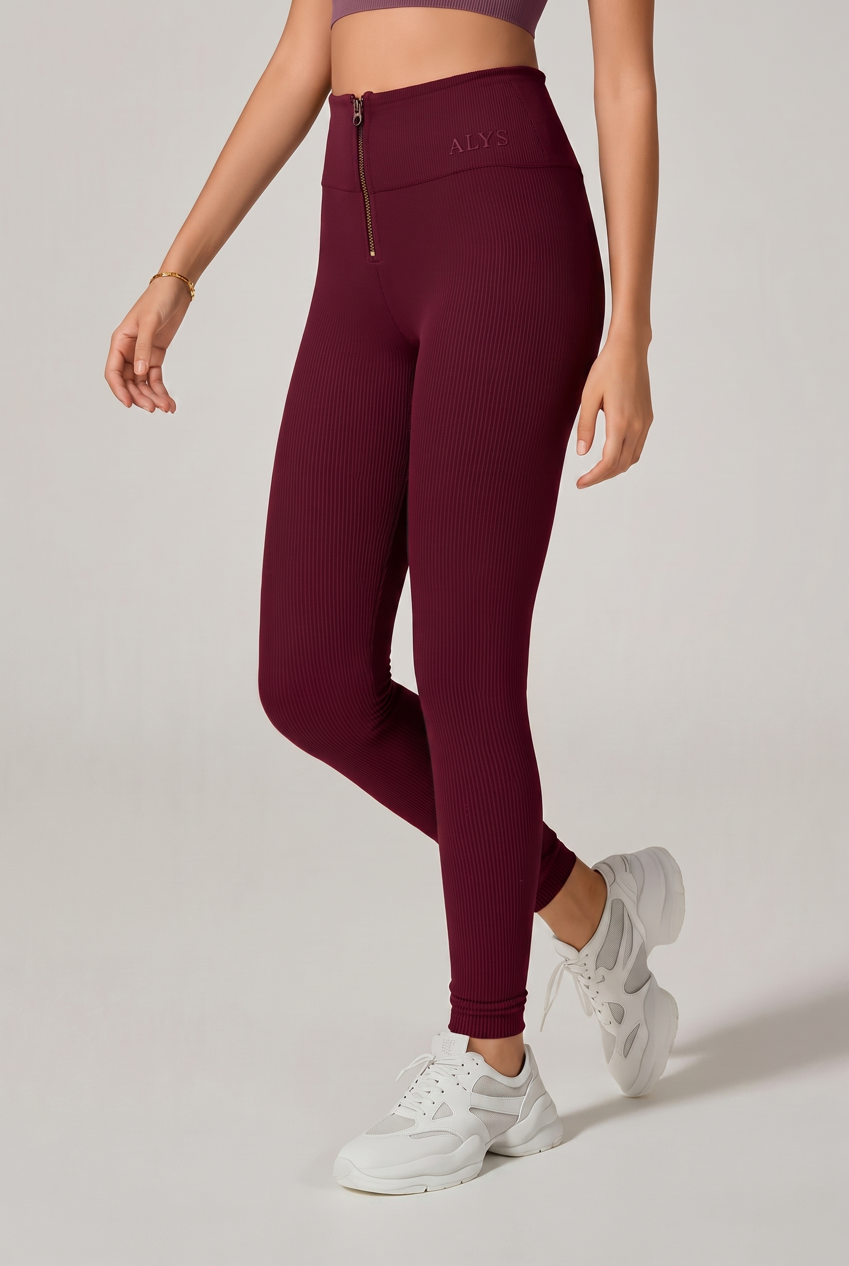 Legging Ribbed com Zíper - Vinho
