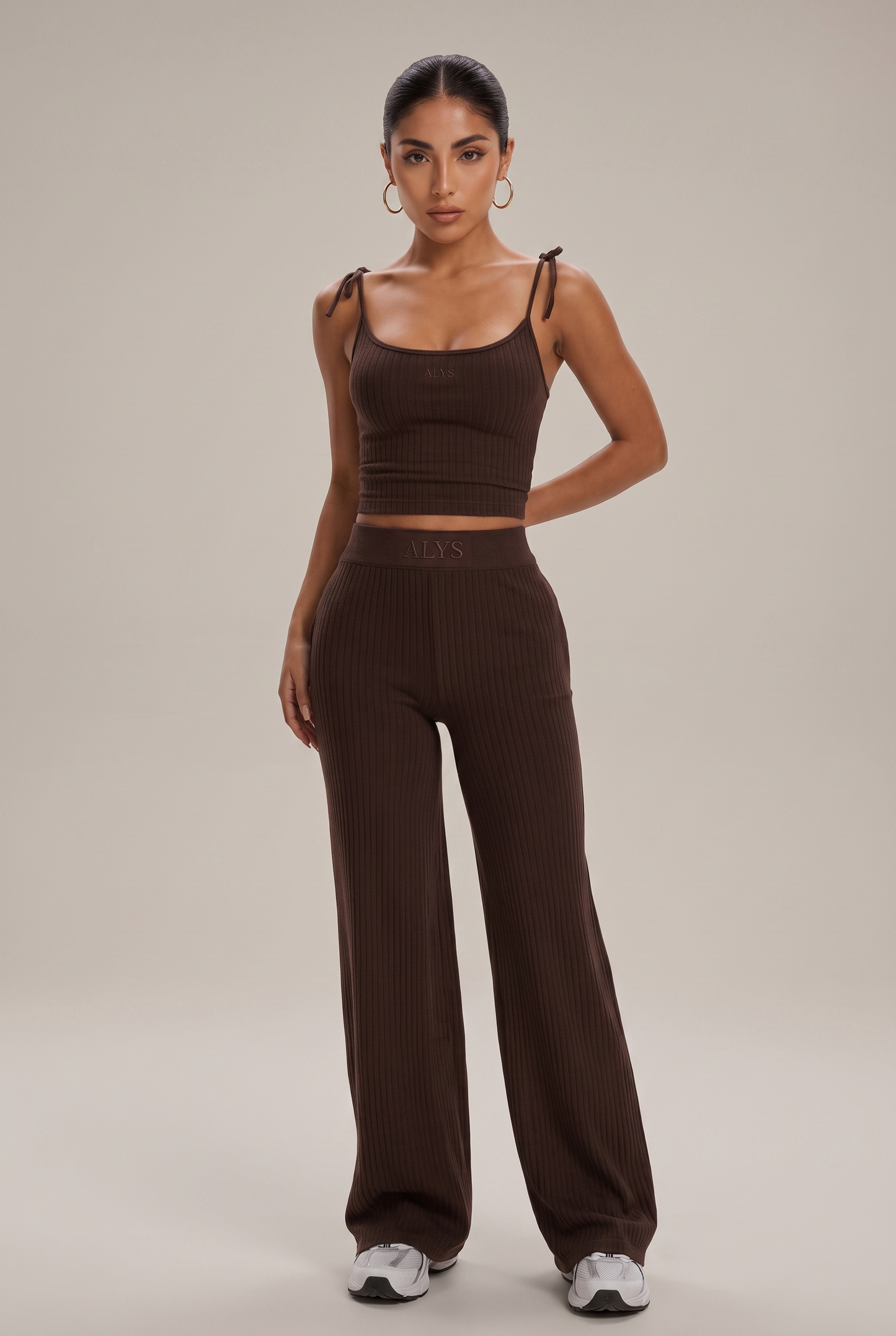 Conjunto Ribbed Pantalona Alcinha ALYS - Marrom
