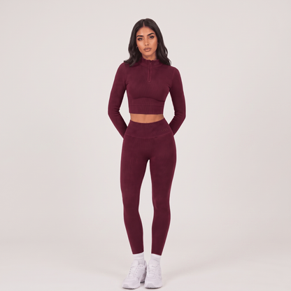 Conjunto Ribbed Manga Longa ALYS - Vinho (frente)