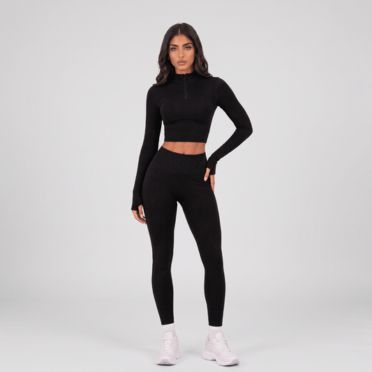 Conjunto Ribbed Manga Longa ALYS - Preto (frente)