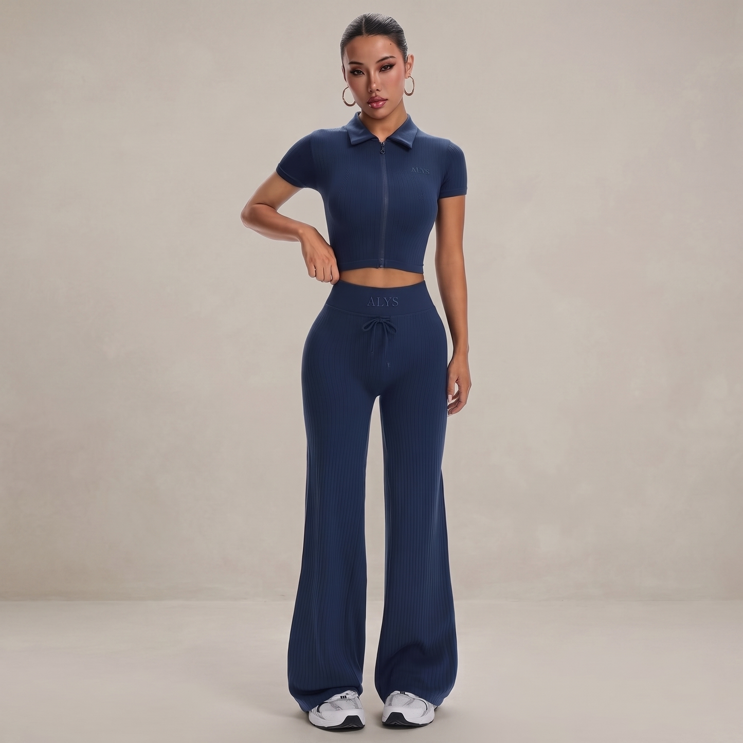 Conjunto Ribbed Pantalona com Zíper ALYS - Azul