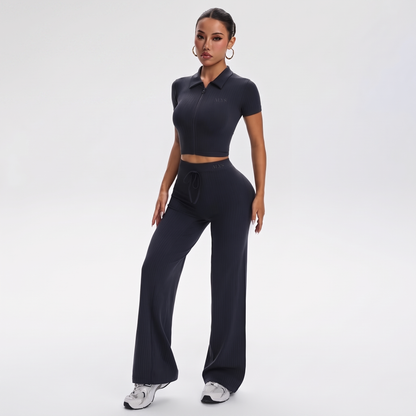 Conjunto Ribbed Pantalona com Zíper ALYS - Cinza