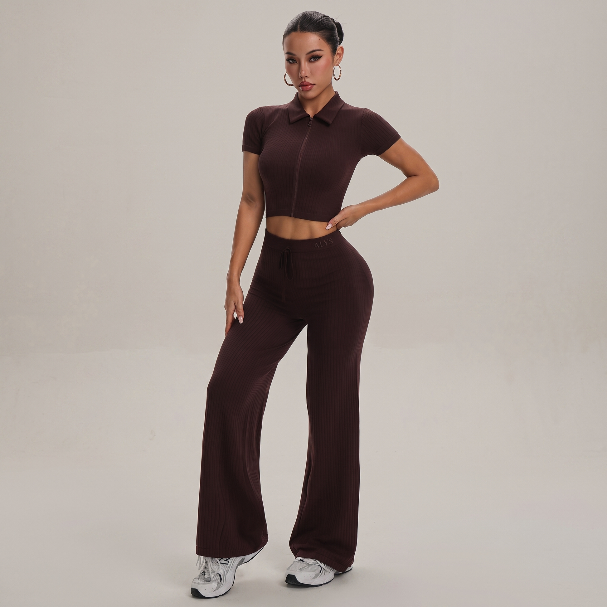 Conjunto Ribbed Pantalona com Zíper ALYS - Marrom