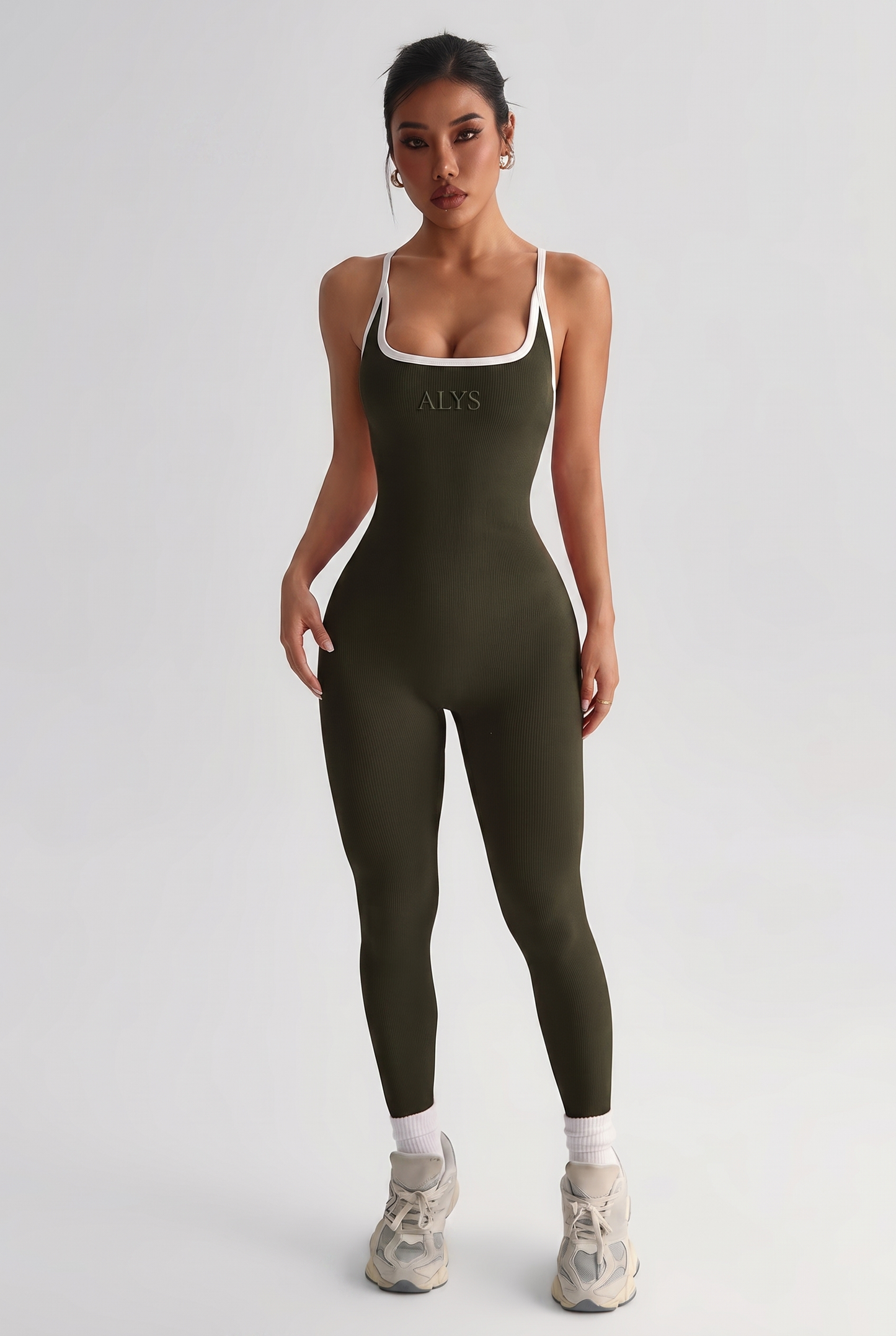 Macacão Seamless Costas Cruzadas ALYS - Verde Militar