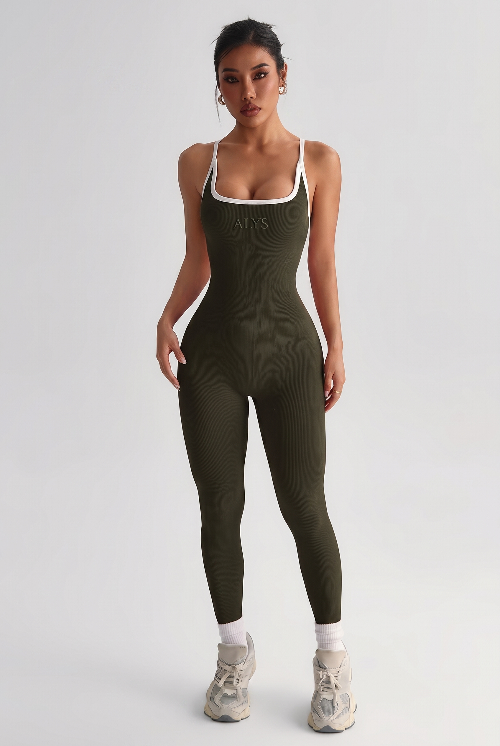 Macacão Seamless Costas Cruzadas ALYS - Verde Militar