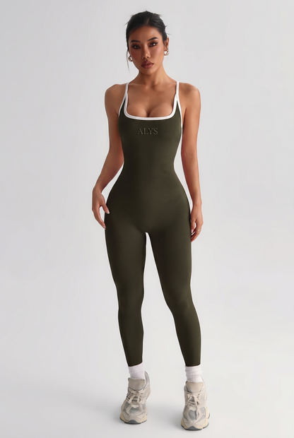 Macacão Seamless Costas Cruzadas ALYS - Verde Militar