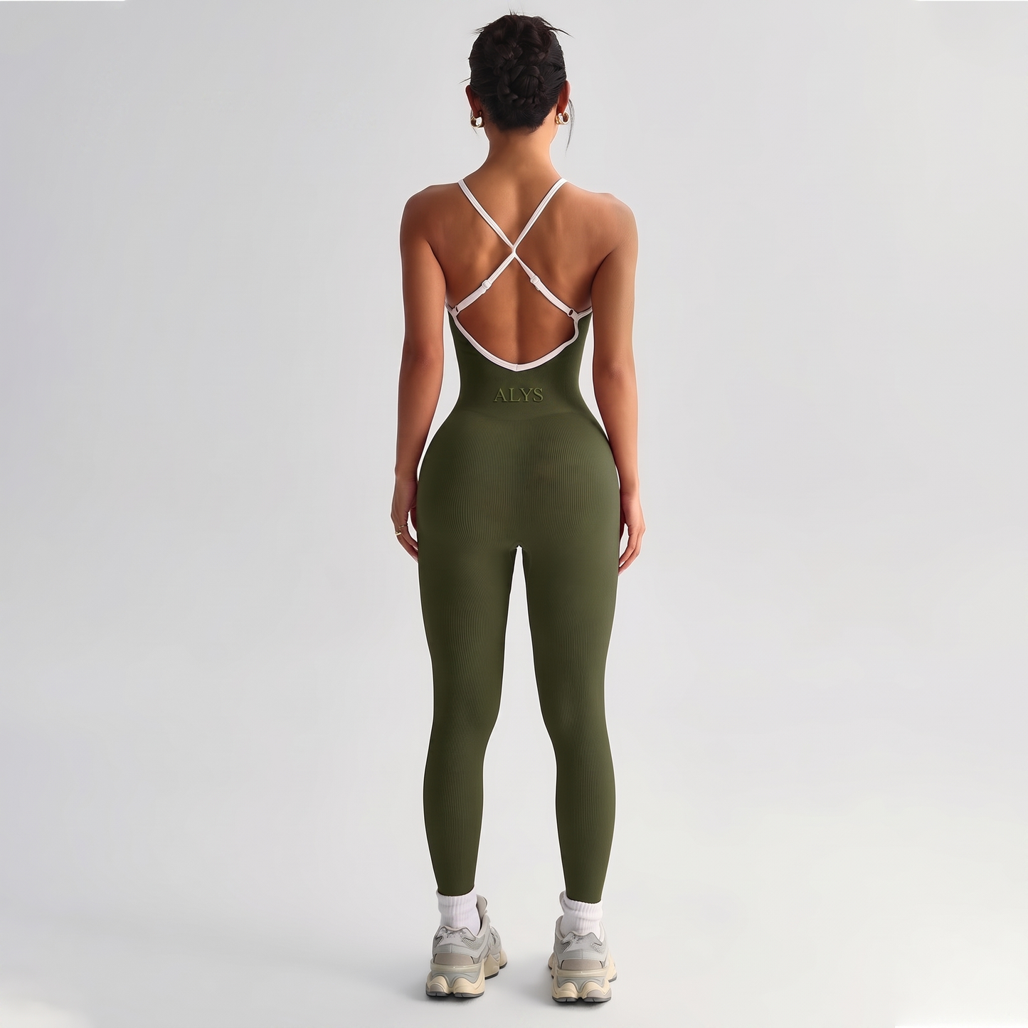 Macacão Seamless Costas Cruzadas ALYS - Verde Militar, costas