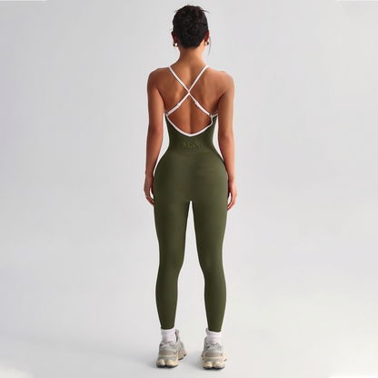 Macacão Seamless Costas Cruzadas ALYS - Verde Militar, costas